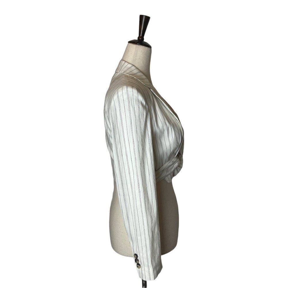 Zara White Pinstripe Cropped Knot Blazer - Picture 4 of 13
